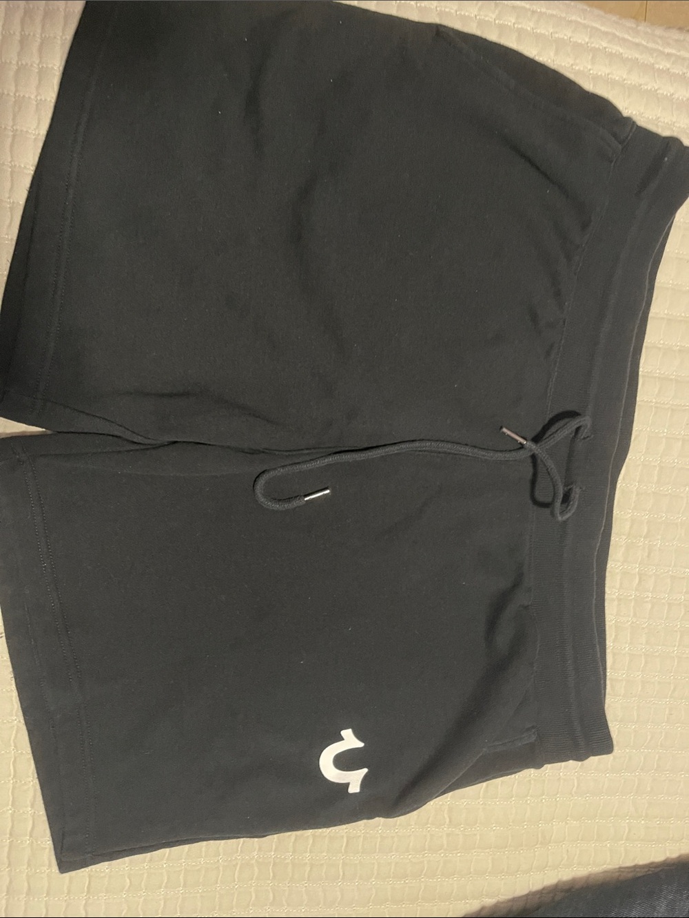 True Religion Black Drawstring Men's Shorts with White Logo